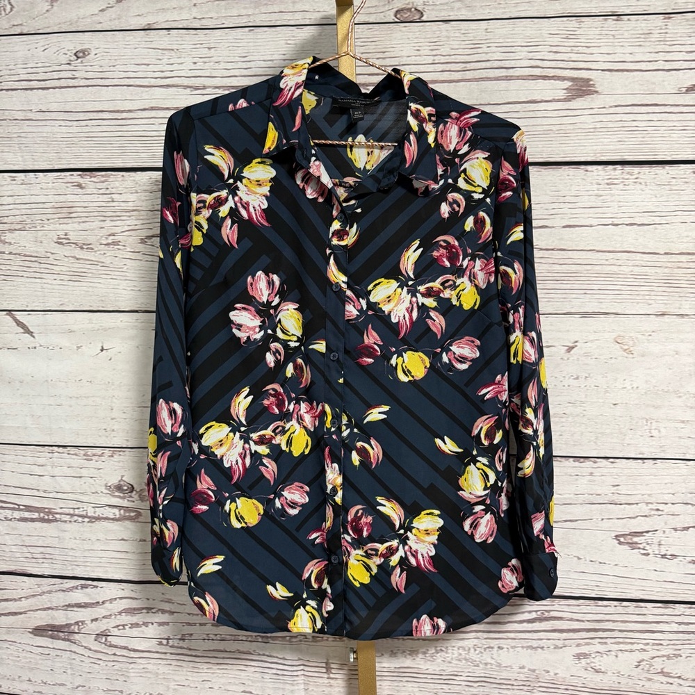 Banana Republic Floral Striped Button-Up Shirt